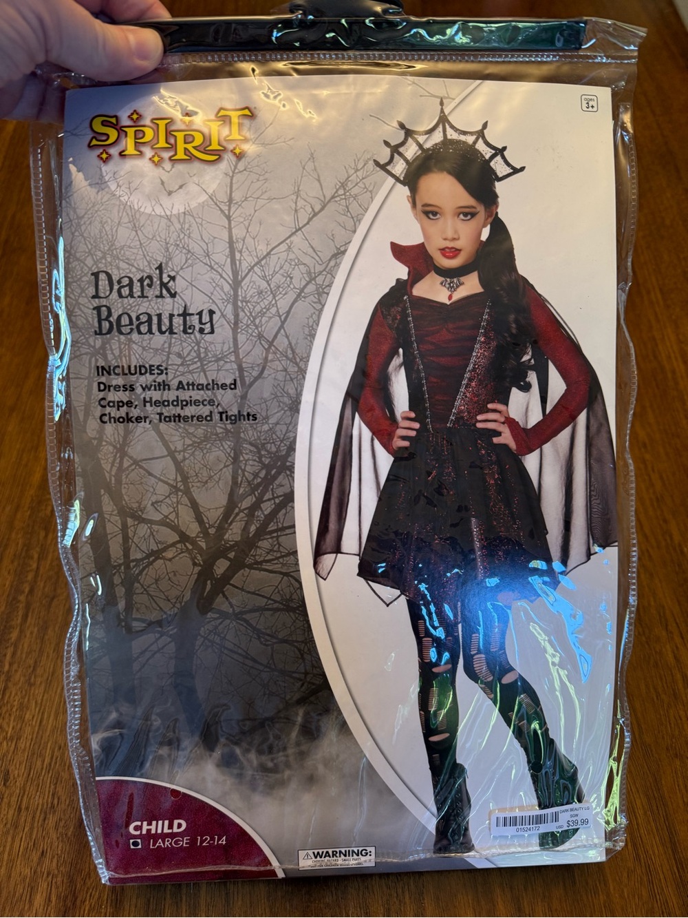 Spirit Dark Beauty Girls Black and Red Costume with Cape Size 12-14
